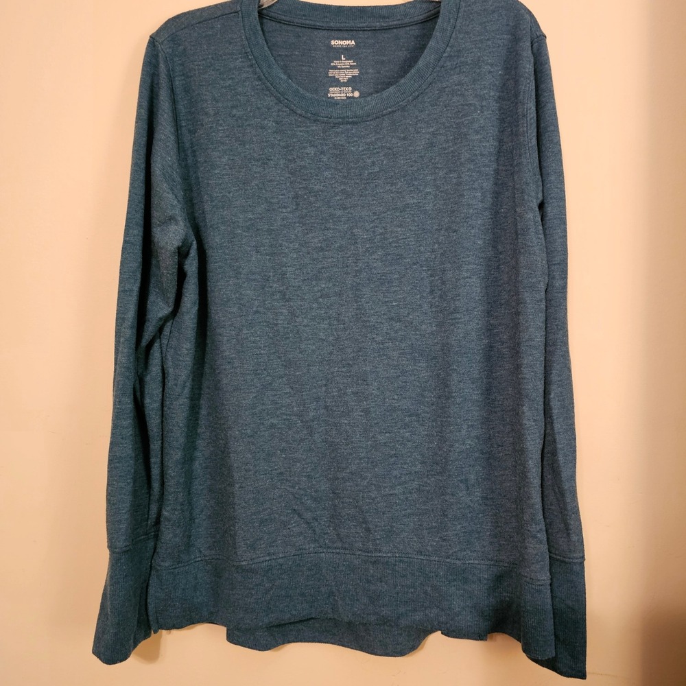 Sonoma Goods for Life Womens Large Blue Heathered Long Sleeve Crewneck Pullover